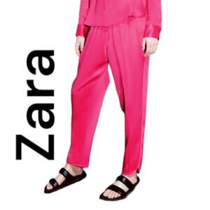 Zara womens XS pink barbie satin pants casual relax soft trousers modest cute